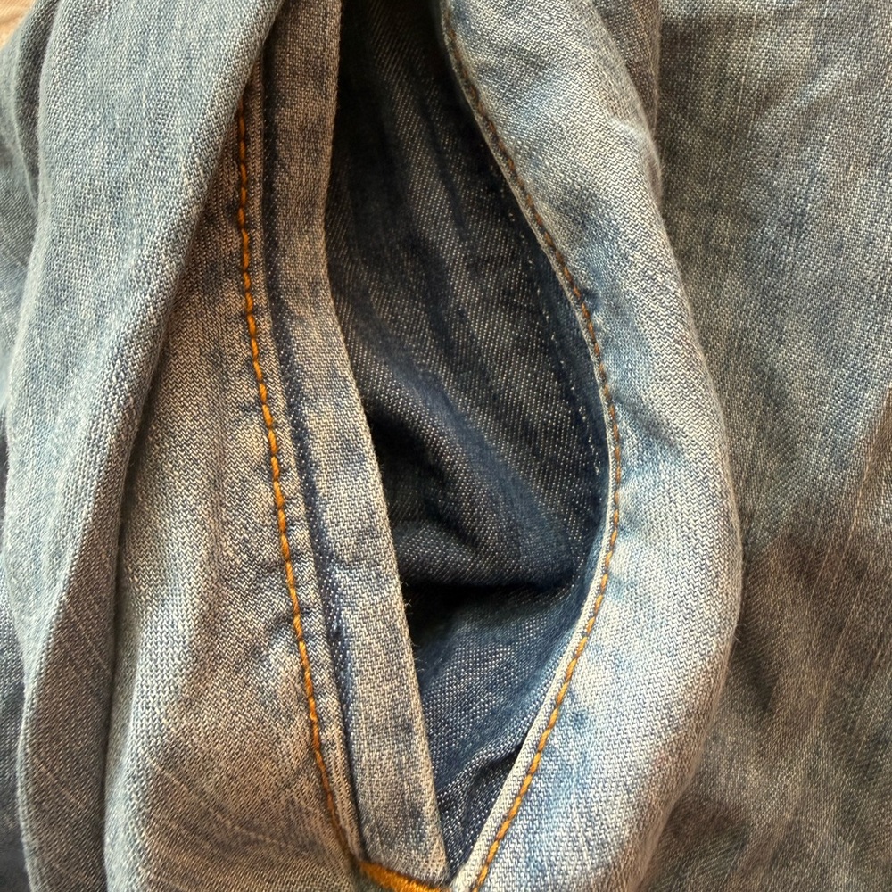 Victoria's Secret Denim Skirt with pockets zipper in the front with a button . - Picture 9 of 11